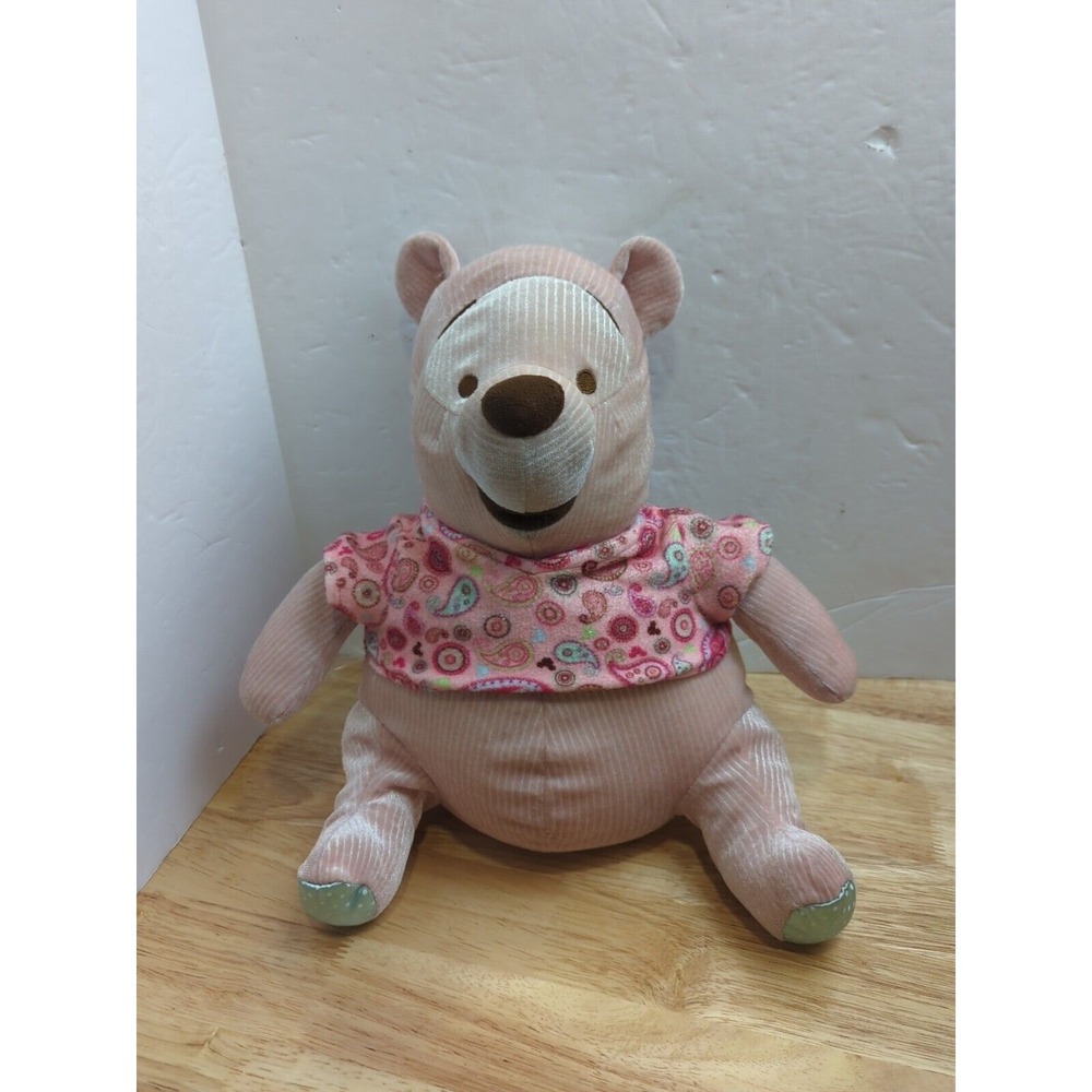 Disney Parks 12" Pink‎ Corduroy Winnie The Pooh Plush W/Paisley Shirt